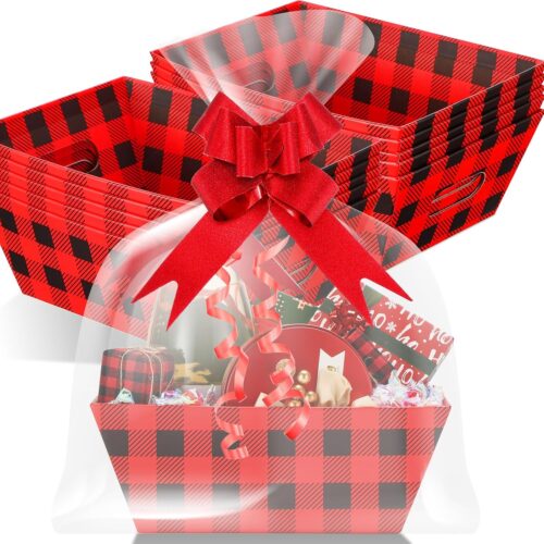 81pc1n0V4GL._AC_SL1500_ 36 Pcs Christmas Baskets for Gifts Empty Set Includes 12 Buffalo Plaid Christmas Basket for Gifts