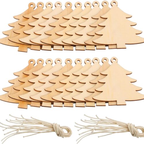 81puq0dkaPL._AC_SL1500_ 20 Packs Wooden Christmas Tree Cutouts Embellishments Hanging Ornaments with 20 Packs Strings