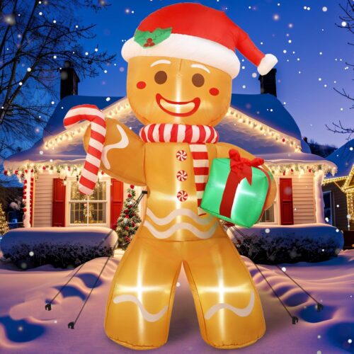 8ft Christmas Inflatables Outdoor Decorations, Gingerbread Man Giant Inflatable