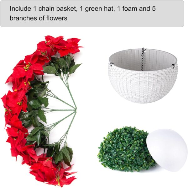 Artificial Fake Poinsettia Flowers Plants Hanging Basket for Christmas New Years Decoration 4