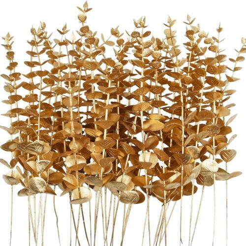 81tUl+A5FdL._AC_SL1500_ 36 Pcs Gold Artificial Eucalyptus Stems 15'' Faux Eucalyptus Leaves Decor