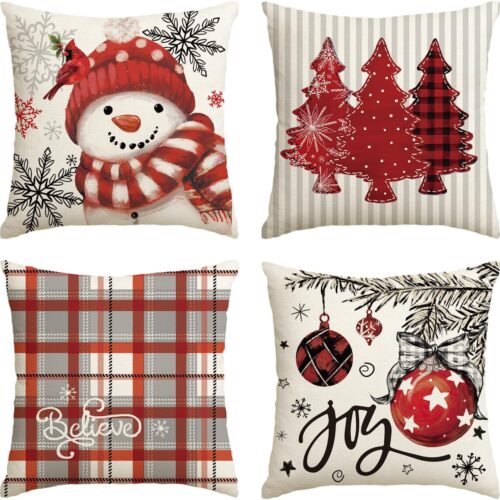 81uIUHsYJcL._AC_SL1500_ colorlife Winter Snowman Joy Snowflake Christmas Red Throw Pillow Covers