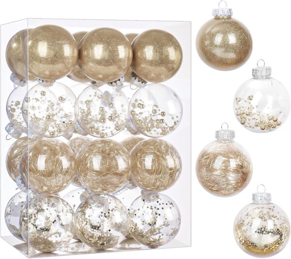 Champagne Christmas Ornaments Set, 24PCS 2.36" 1