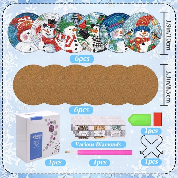 6PCS Christmas Diamond Painting Coaster with Holder, Snowman Diamond Painting 2