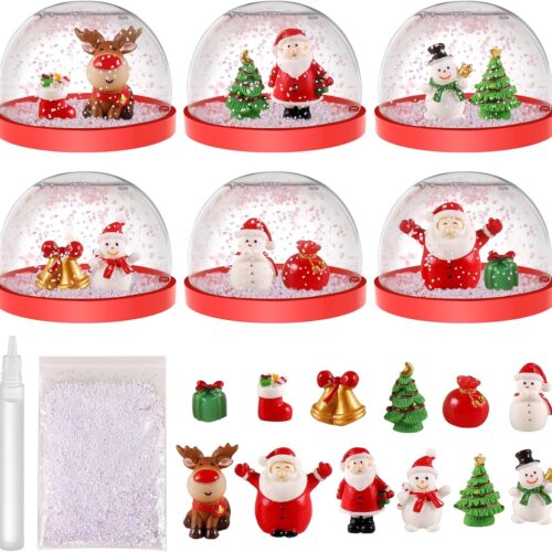 81xoWzYh7IL._AC_SL1500_ 6 PCS Christmas Snow Globe Kit, Christmas Crafts Snow Globes with 12 Cute Christmas Toys