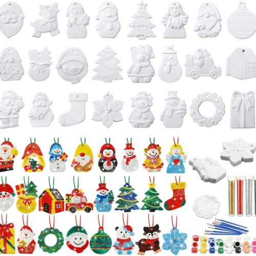 81zAzQTl9LL._AC_SL1500_ 24 Pcs Christmas Ceramics to Paint for Adults Christmas Crafts Paint Your Own Ceramic Painting Kit