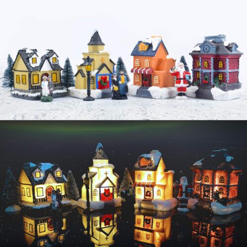81zB7N8QrTL._AC_SL1500_ Christmas Village Sets-Christmas Decorations,LED Lighted Christmas Village Houses with Figurines