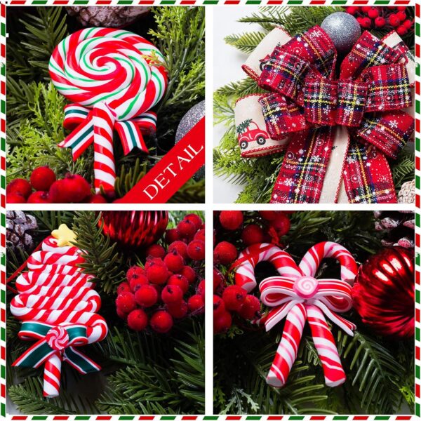 Christmas Wreaths for Front Door, 20 Inch Lighted Artificial Christmas Door Wreath with Christmas Ball Bow 2