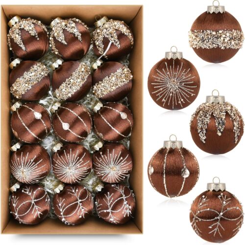 912KEqaYyFL._AC_SL1500_ Brown Ornaments for Christmas Tree Decorations - Satin Christmas Ball Ornaments Luxury for Xmas Holiday Party Indoor Decor