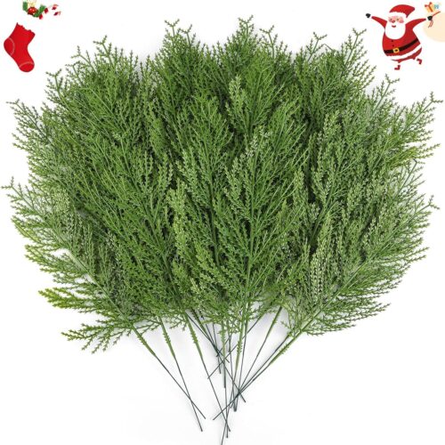 914QEMbxHhL._AC_SL1500_ 40 Pcs Artificial Pine Sprigs Faux Greenery Stems Pine Picks Plastic Christmas Decor