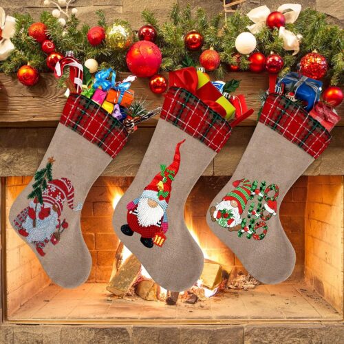 916TWnX7GkL._AC_SL1500_ 3 Pcs Christmas Diamond Art Stockings 5D DIY Gnomes Diamond Art Christmas