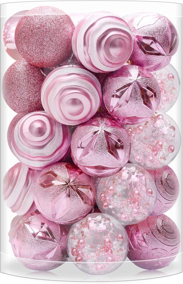 Christmas Tree Ornaments Pink: Christmas Decorations Shatterproof Xmas Balls 1