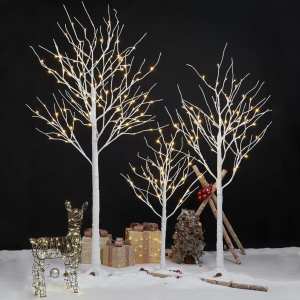 Set of 3 Lighted Birch Tree 4FT 6FT and 8FT LED Artificial Tree for Decoration Inside and Outside 2