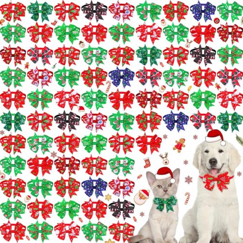 91CeZUMDAHL._AC_SL1500_ 80 Pcs Christmas Collars for Dogs, Christmas Dog Bows Winter Bows