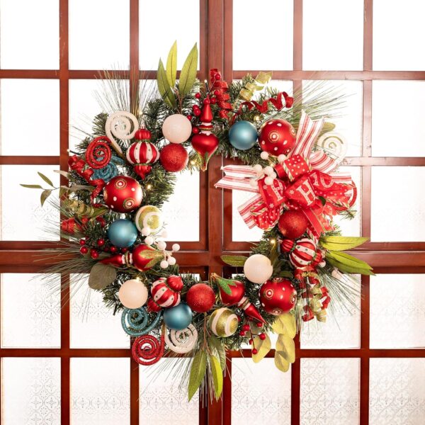 24 Inch Pre-Lit Christmas Wreath for Front Door with Lights, Large Lighted Christmas Wreath 3