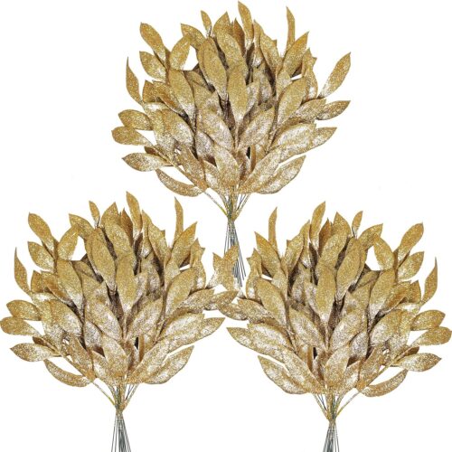 91P2ITt3q6L._AC_SL1500_ 40 Pieces Gold Glittered Artificial Leaf Spray Picks 12"