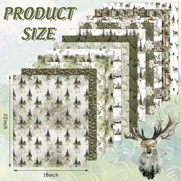 12Pcs Watercolor Forest Cotton Fabric Bundles 18 x 22 Inch 5