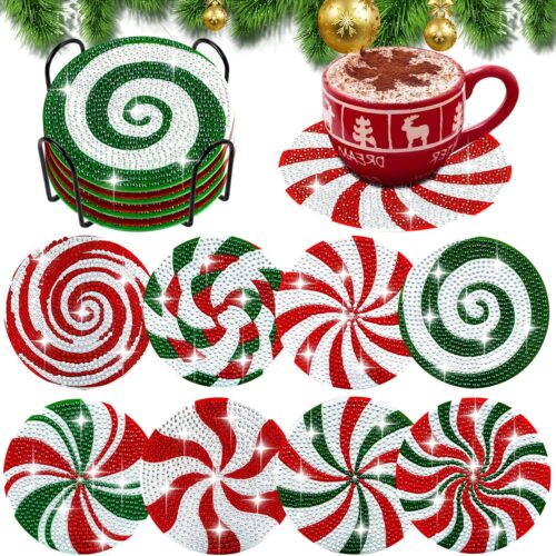 91UyWXvX+6L._AC_SL1500_ 8pcs Christmas Diamond Candy Paintings Coasters Kits with Holder