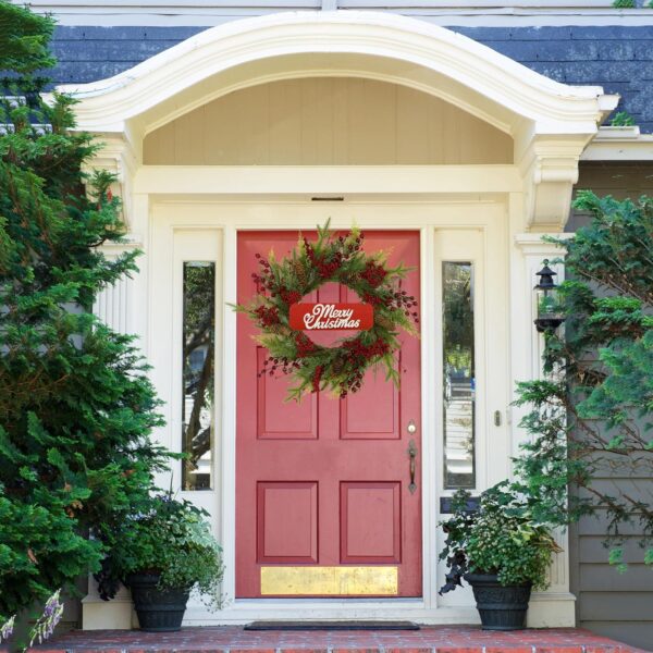 Artificial Christmas Wreaths for Front Door with red Berry, Pine Cones, Pine Needles 4