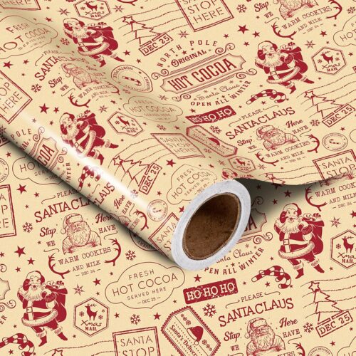 91hNL8gJlaL._AC_SL1500_ Christmas Wrapping Paper Roll - Vintage Santa Claus, Snowflake