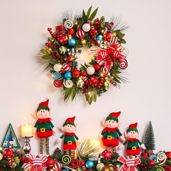 24 Inch Pre-Lit Christmas Wreath for Front Door with Lights, Large Lighted Christmas Wreath 2