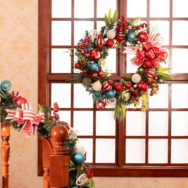 24 Inch Pre-Lit Christmas Wreath for Front Door with Lights, Large Lighted Christmas Wreath 4