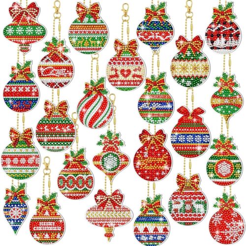 91l2AQAxu8L._AC_SL1500_ 24 Pcs Christmas Balls Diamond Painting Keychain Diamond Painting Ornaments 5d