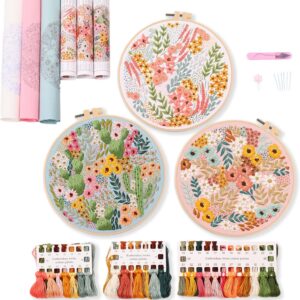 3 pcs Embroidery Starter kit with Patterns and Instructions, DIY Adult Cross Stitch Kits