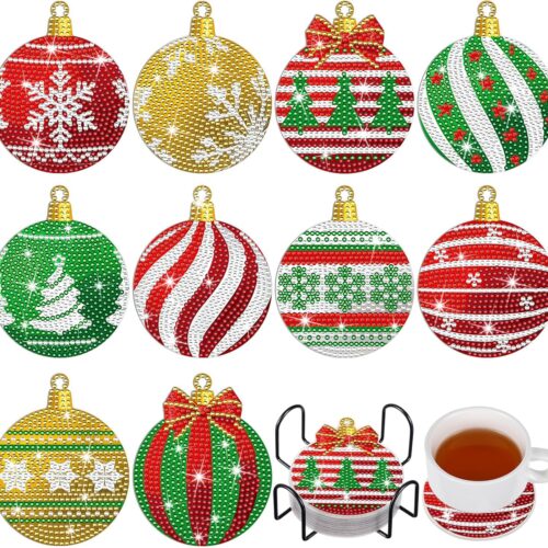 91oGmARZNLL._AC_SL1500_ 10 Pcs Christmas Diamond Painting Coasters Christmas Ball Diamond Art