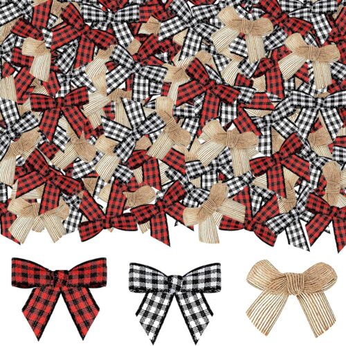 91tQT8h+-LL._AC_SL1500_ 120pcs Christmas Mini Burlap Bow Buffalo Plaid Bow for Craft