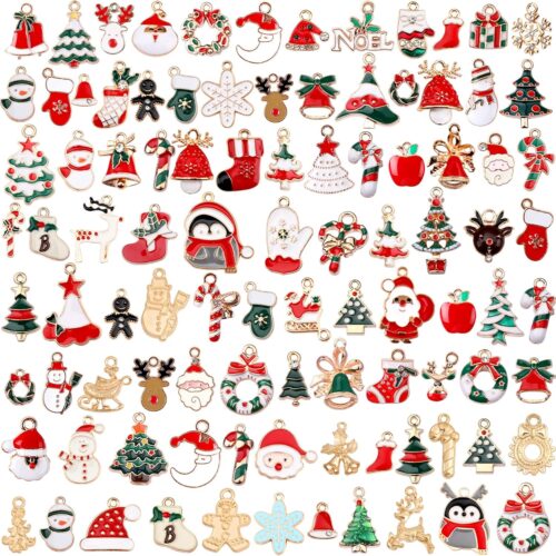 91y4ScTdfWL._AC_SL1500_ 110Pcs Christmas Charms Gold Enamel Jewelry Making Charms