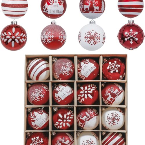 91z5W3ByYsL._AC_SL1500_ Madelyn Christmas Tree Decorations Set, 16ct Red and White Shatterproof