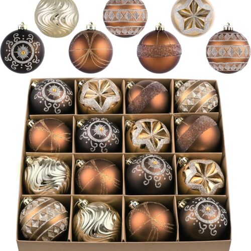 Ornaments for Christmas Tree Decorations, 16ct Bronze Copper and Gold Shatterproof