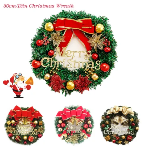 s-l1600 (10) 12in Christmas Wreath Window Front Door Wall Hanging Tree Garland Bell Decor New