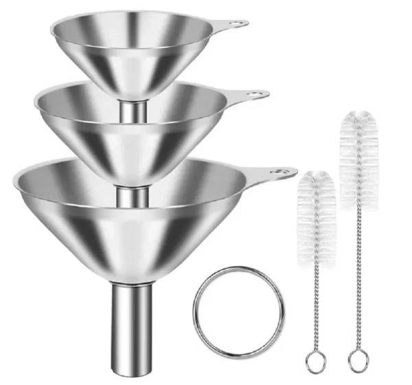 3 Pcs Stainless Steel Kitchen Funnel Set w 2 Brush - Food Grade 1