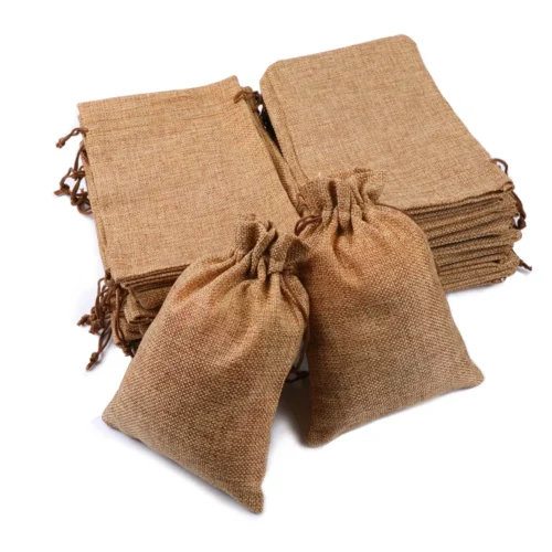 25/50/100x Burlap Wedding Favor Bags Linen Jewelry Pouches Jute Hessian Gift Bag