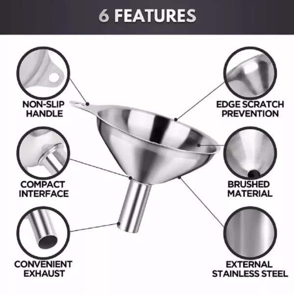 3 Pcs Stainless Steel Kitchen Funnel Set w 2 Brush - Food Grade 2