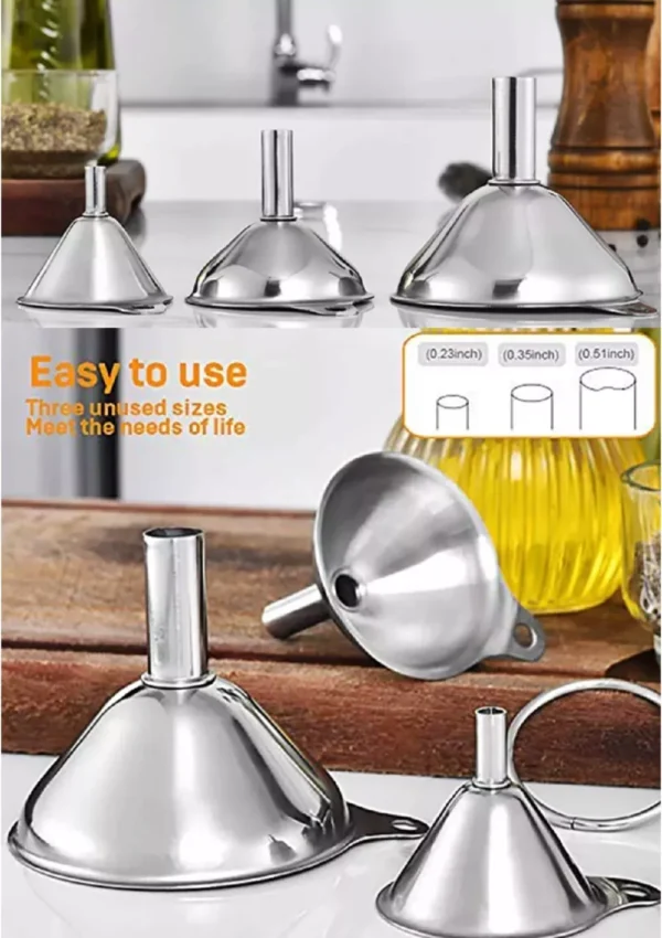 3 Pcs Stainless Steel Kitchen Funnel Set w 2 Brush - Food Grade 4