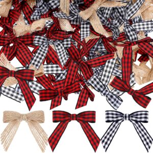 60 Pieces Christmas Mini Bows for Crafts Small Craft Bows Mini Buffalo Plaid Bow Red and Black Checkered Bows