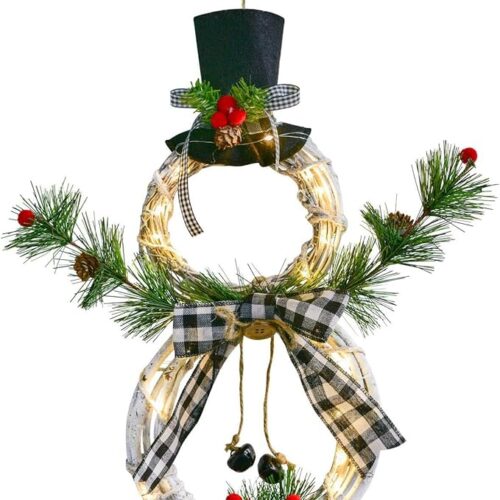 Lighted Christmas Wreath Decoration, 16 x 8 Inch Grapevine Wreath
