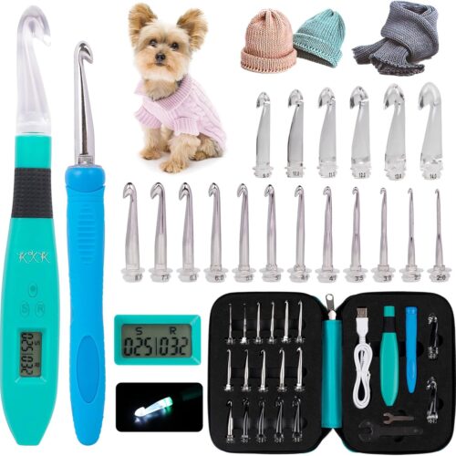 1 Crochet Hooks Set Digital - Crochet Kit with 18 Different Size Interchangeable Crochet Needle with 2 Levels Led
