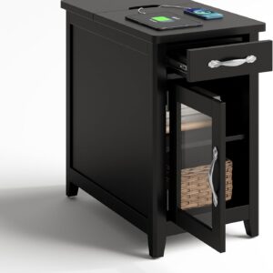 End Table with Charging Station, with Drawer and Detachable Holder