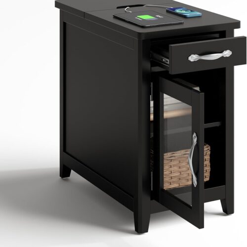 1 End Table with Charging Station, with Drawer and Detachable Holder