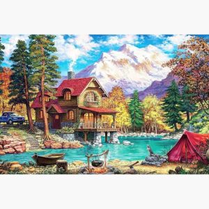 DIY Full Drill Fall Lake House Gem Art