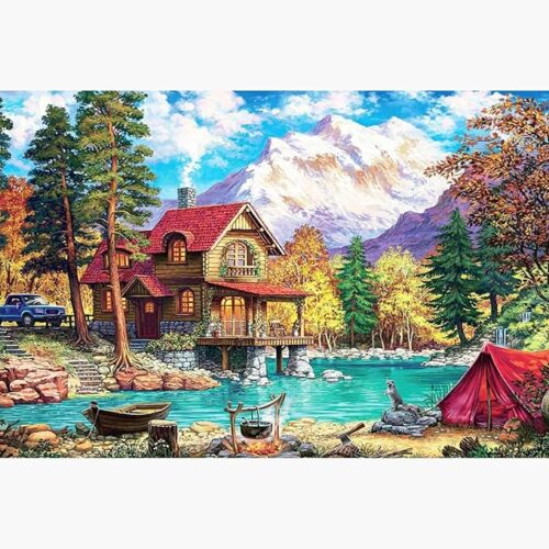 DIY Full Drill Fall Lake House Gem Art