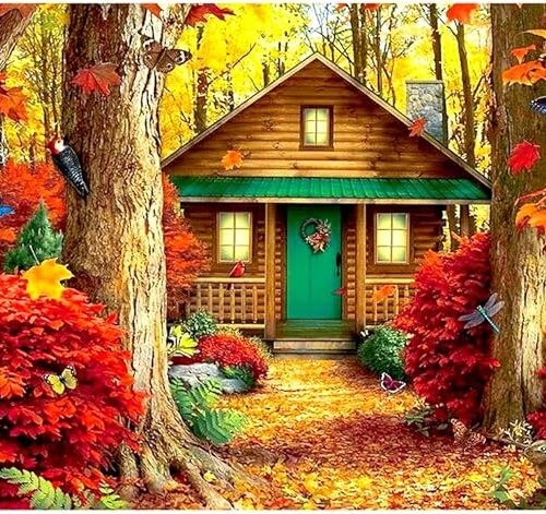 5D DIY Full Drill Cabin Gem Art for Home Wall Decor