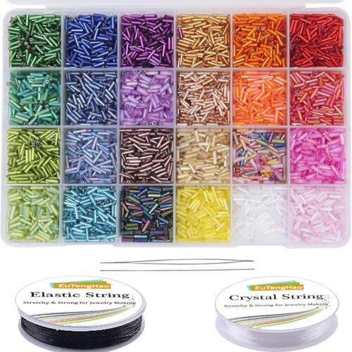 1 9600pcs Tube Beads Kit Glass Bugle Seed Beads