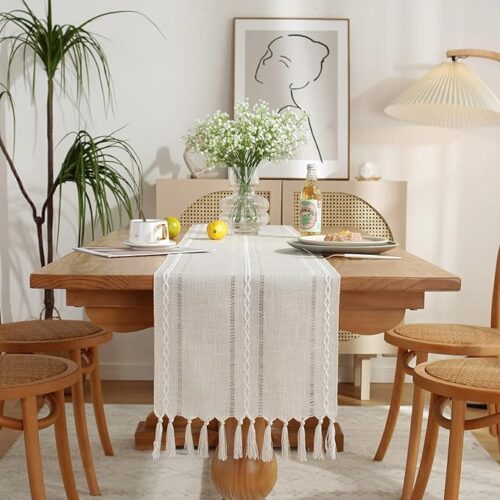 1 Rustic Farmhouse Table Runners with Tassels