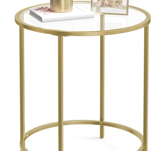 1 Round Side Table, Glass End Table with Metal Frame