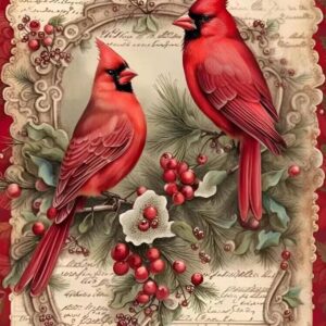 DIY 5D Full Round Drill Diamond Painting Kits Cardinal, Paint by Diamonds Dot Gem Art Crystal Holly Berry Easy,Home Wall Decor 12 X 16 Inch